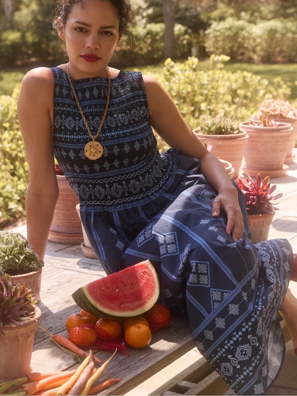 NWOT Hill House Home Cosima Nap Dress in Navy Diamond Batik